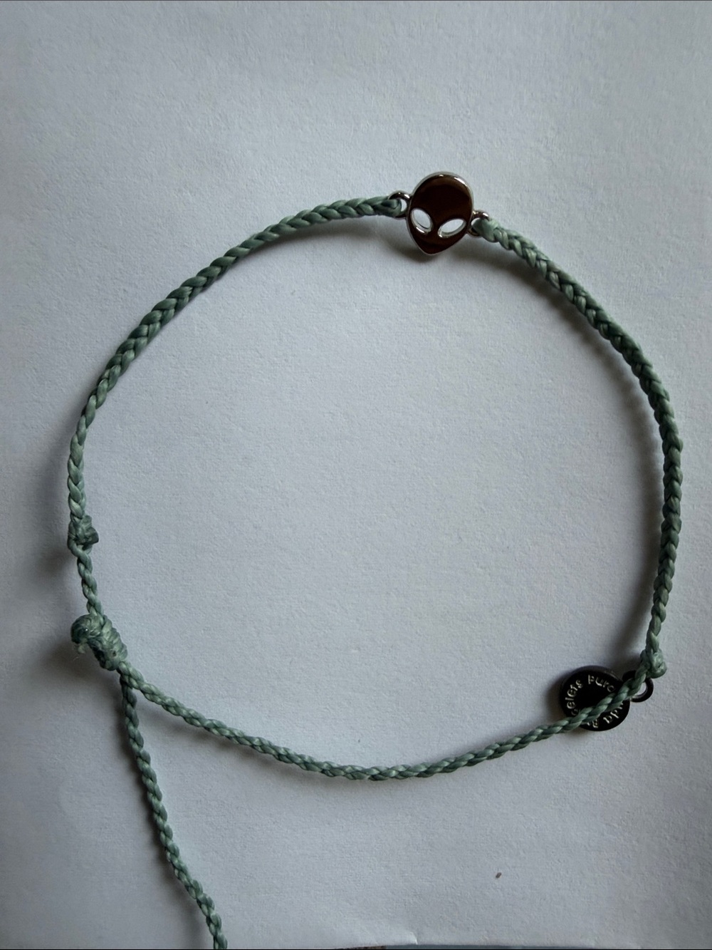 Pura Vida Sage Green Braided Cord Bracelet with Silver Alien Charm